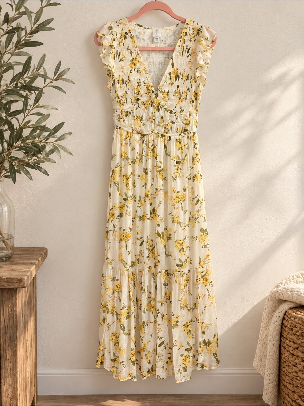 Joie Cream Maxi Dress with Yellow Floral Print